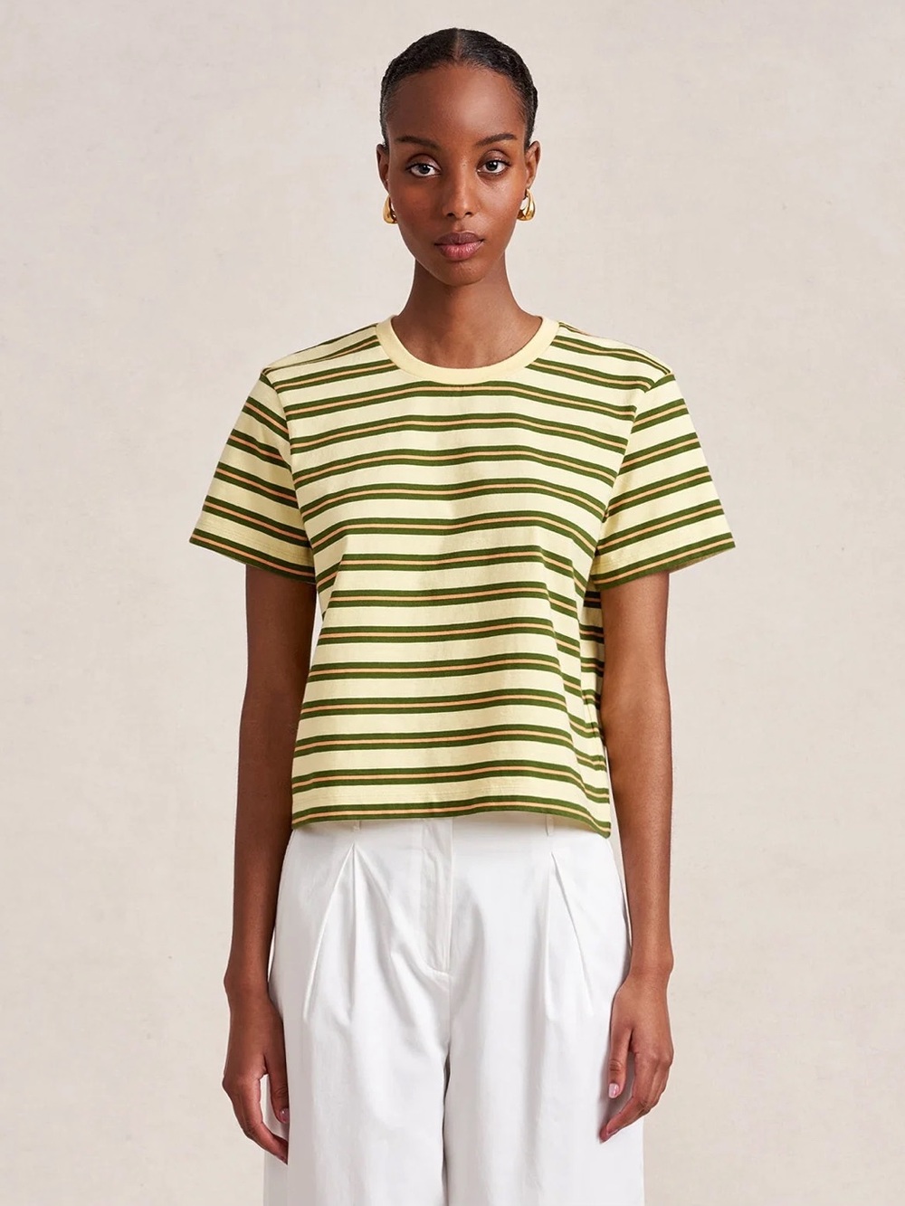 La Ligne Striped Short-Sleeve Tee in Yellow and Green